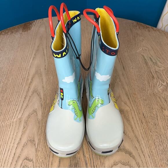 NWT Kids Dinosaur Rain Boot Gullies Waterproof Blue Yellow Kids 13 - Picture 6 of 8
